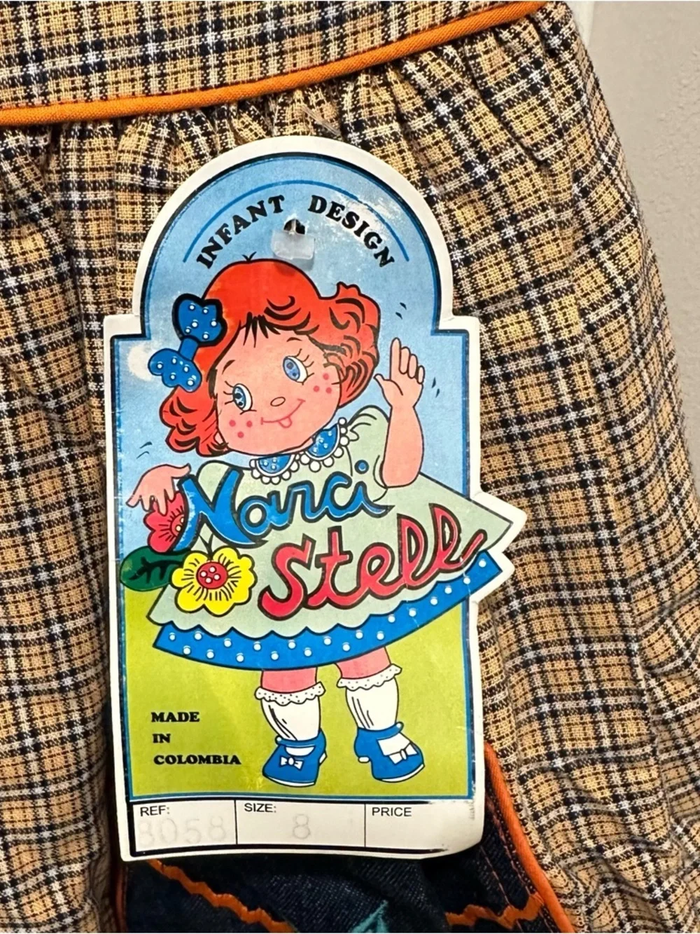 Vintage Narci Stell Sleeveless Patchwork Plaid Denim Flower Dress Girls 8 orange